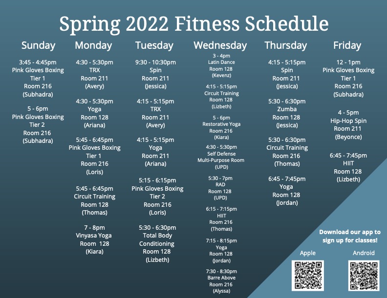 Fitness Class Schedules Recreation and Wellness